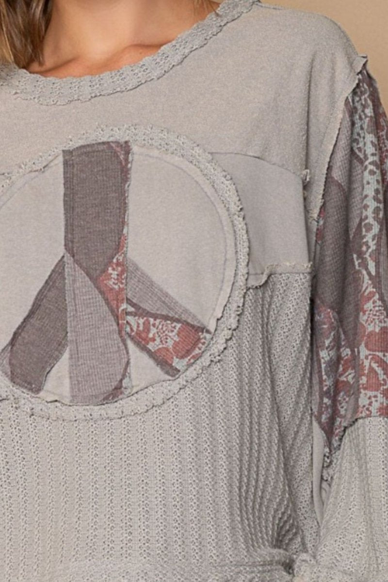 POL Long Sleeve Cut Sew Peace Emblem Top for Casual Style - Love Salve