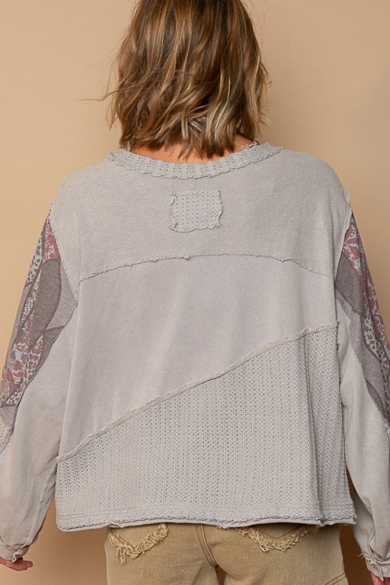 POL Long Sleeve Cut Sew Peace Emblem Top for Casual Style - Love Salve
