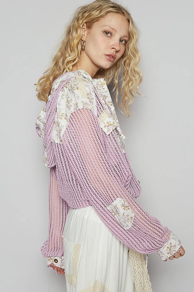 POL Vintage Washed Crochet Hoodie Jacket With Patchwork - Love Salve