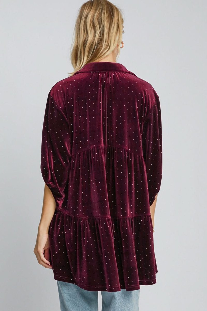 Polka Dot Button-Up Half Sleeve Blouse by Umgee - Love Salve