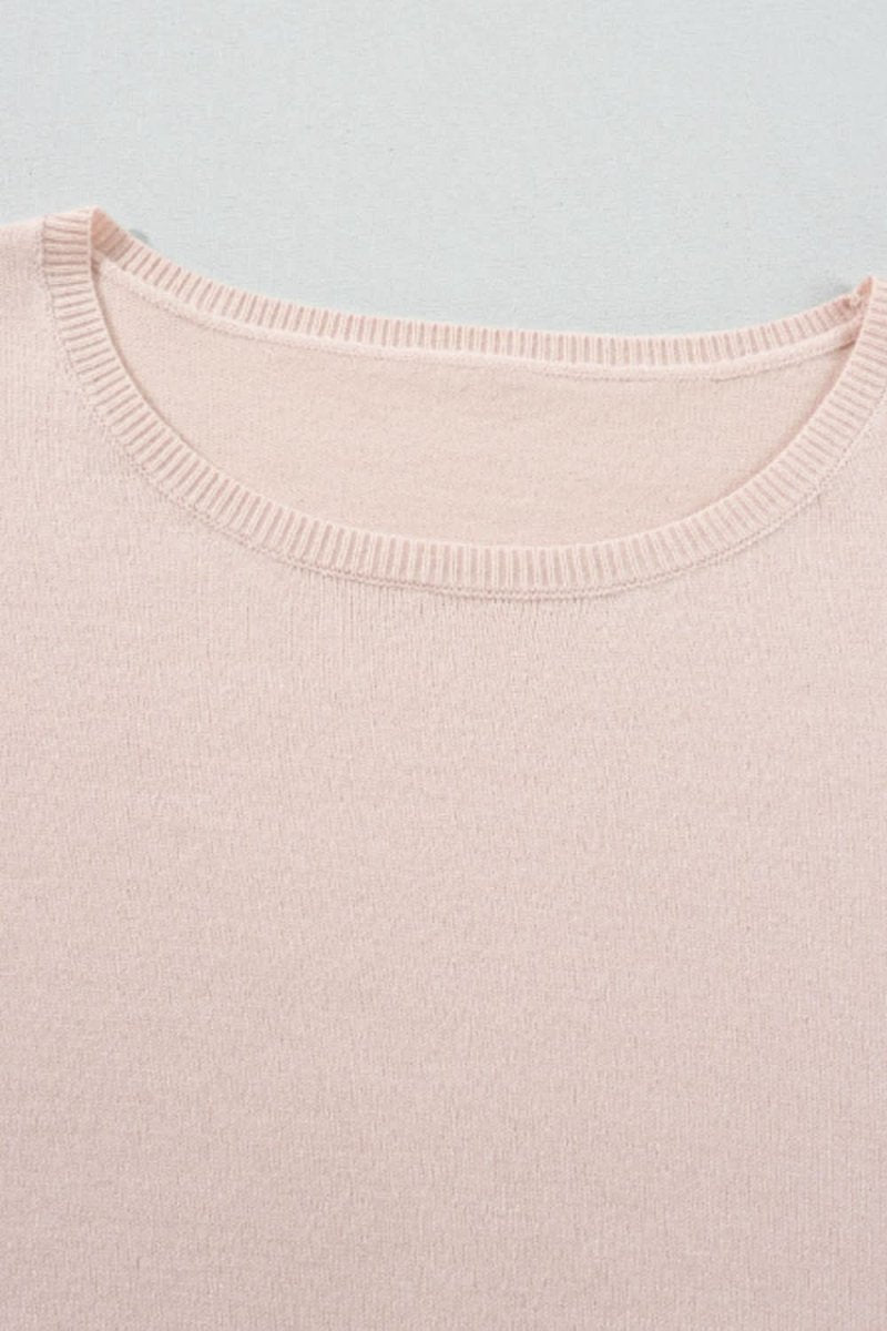 Printed Round Neck Flounce Sleeve Sweater - Love Salve