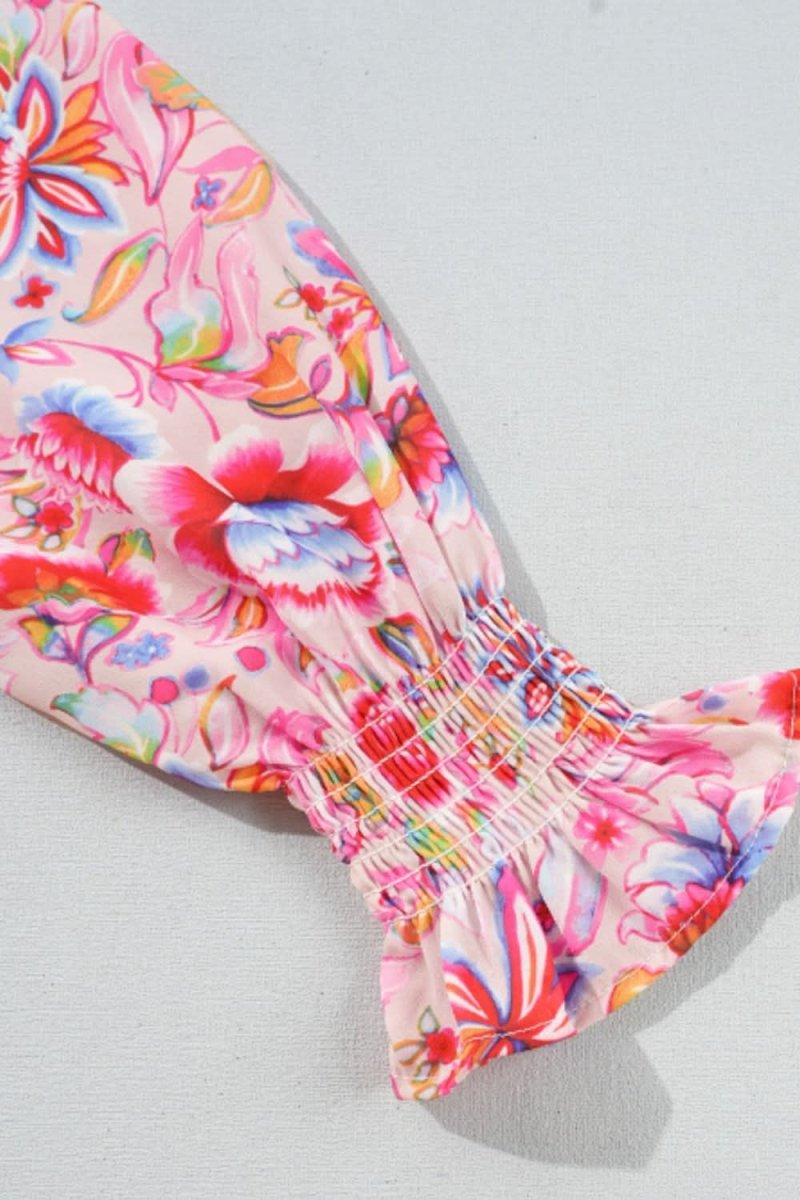 Printed Round Neck Flounce Sleeve Sweater - Love Salve