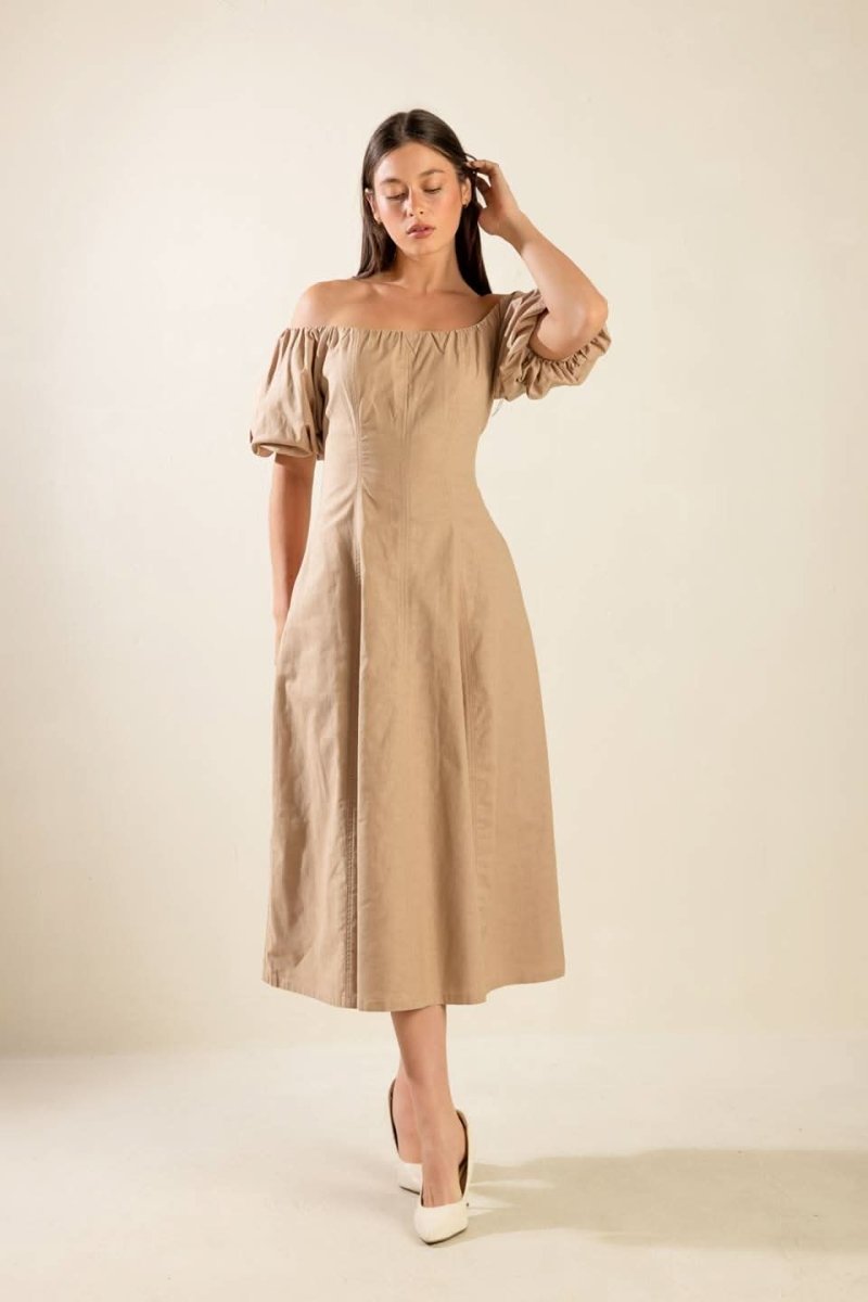 PROTECTING MY PEACE TAUPE WOVEN MIDI DRESS - Love Salve