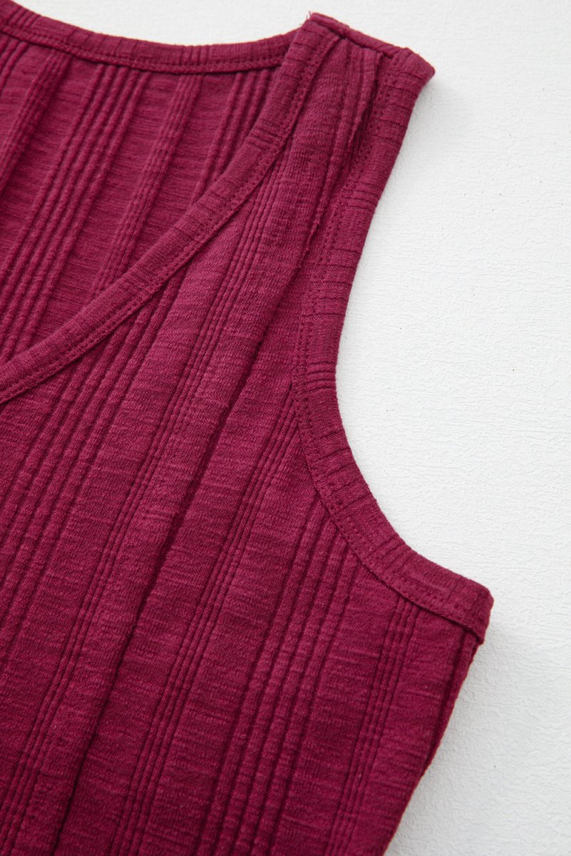 Red Dahlia Ribbed Textured Exposed Stitching Knit Tank Top - Love Salve