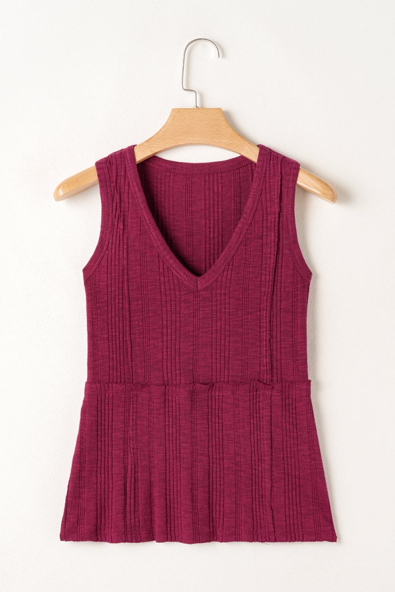 Red Dahlia Ribbed Textured Exposed Stitching Knit Tank Top - Love Salve
