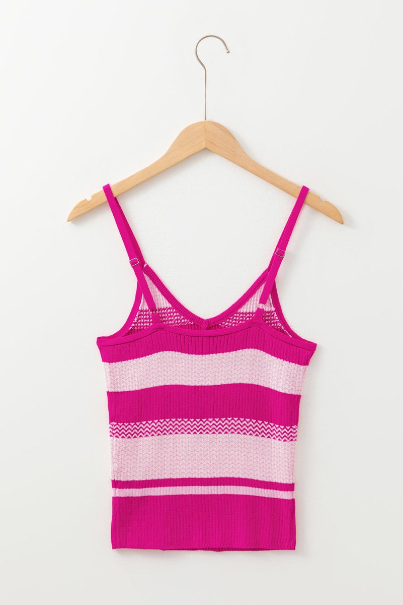 Red Stripe Spaghetti Strap V Neck Sweater Vest for Women - Love Salve