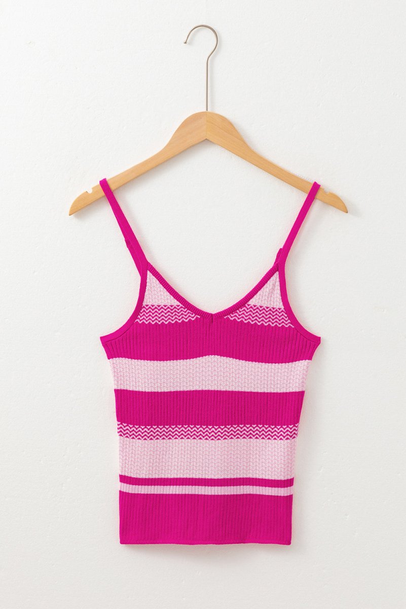 Red Stripe Spaghetti Strap V Neck Sweater Vest for Women - Love Salve