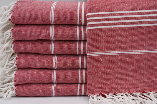 Monaco Red Turkish Towel 100 Percent Natural Cotton 40 Inch by 70 Inch Versatile Lightweight Quick Drying Absorbent Beach Bath Scarf Picnic Blanket - Love Salve
