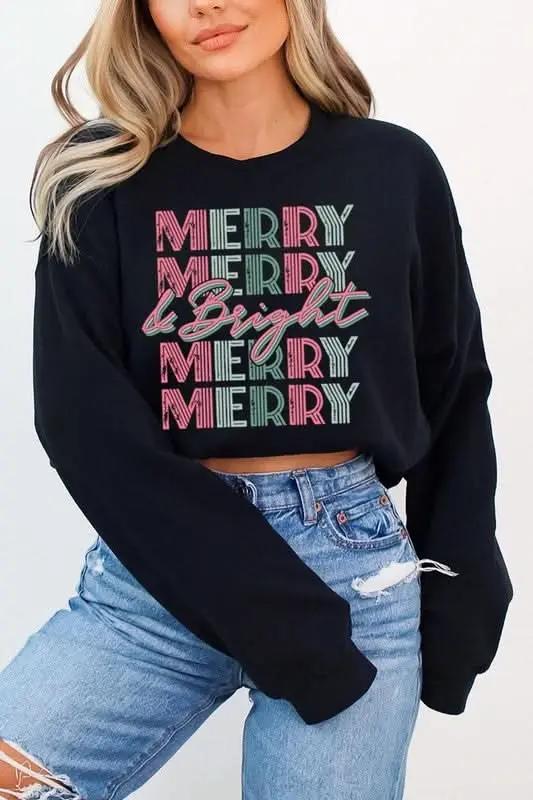 Retro Merry & Bright Graphic Fleece Sweatshirts - Love Salve