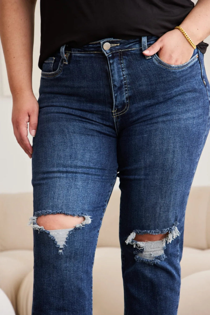 RFM Crop Dylan Full Size Tummy Control Distressed Jeans - Love Salve