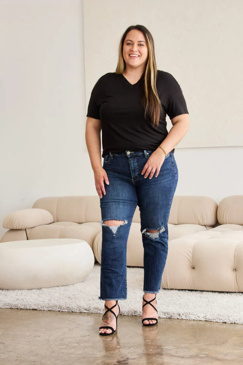 RFM Crop Dylan Full Size Tummy Control Distressed Jeans - Love Salve