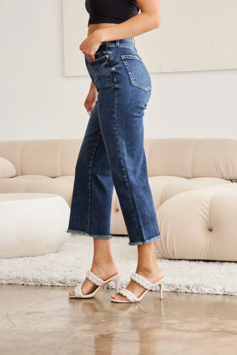 RFM Full Size Tummy Control High Waist Raw Hem Jeans - Love Salve