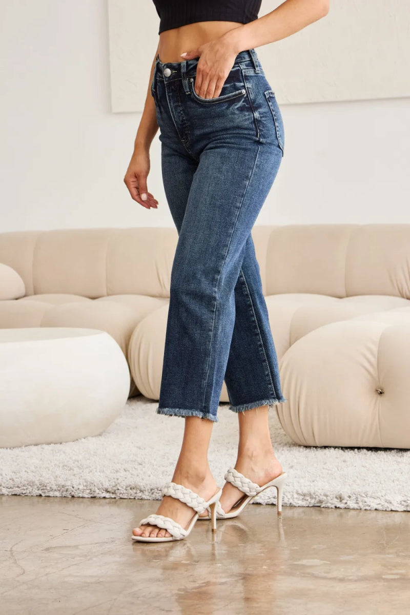 RFM Full Size Tummy Control High Waist Raw Hem Jeans - Love Salve