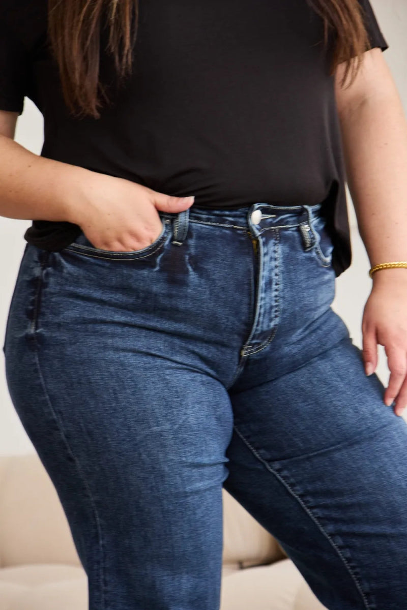 RFM Full Size Tummy Control High Waist Raw Hem Jeans - Love Salve