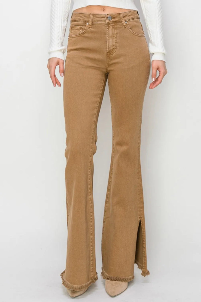 RISEN Bailey Full Size High Waist Side Slit Flare Jeans - Love Salve