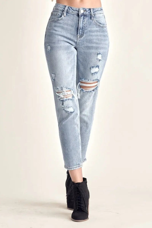 RISEN Distressed Slim Cropped Jeans for Trendy Style - Love Salve