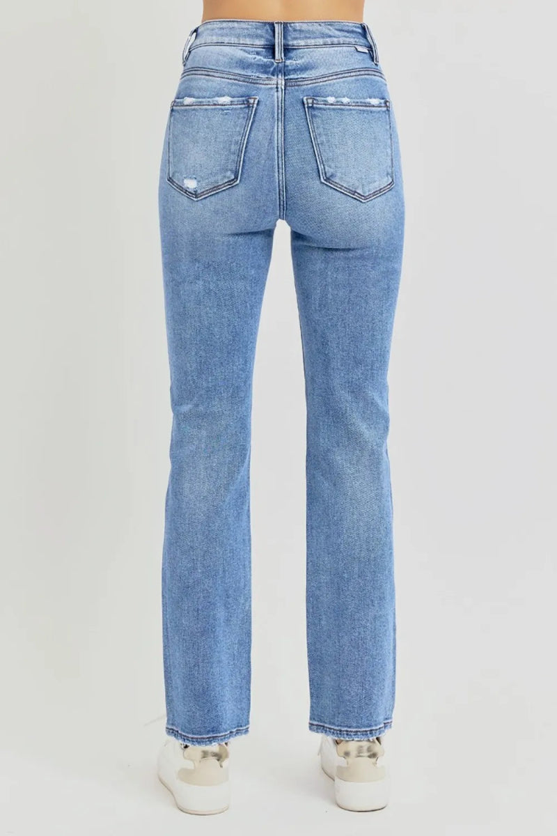 RISEN Full Size Distressed High - Rise Ankle Straight Jeans - Love Salve