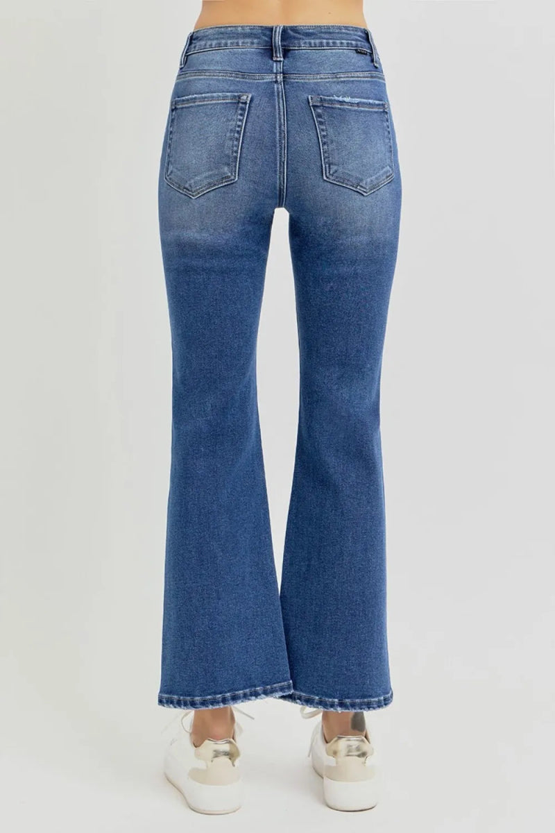 RISEN Full Size Distressed High Rise Crop Flare Jeans - Love Salve