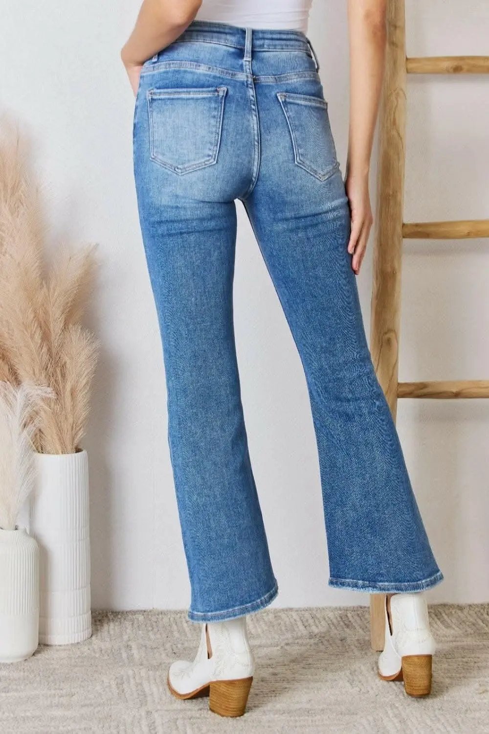 Elevate Full Figure High Waist Ankle Flare Jeans: Curve-Enhancing Chic Denim - Love Salve