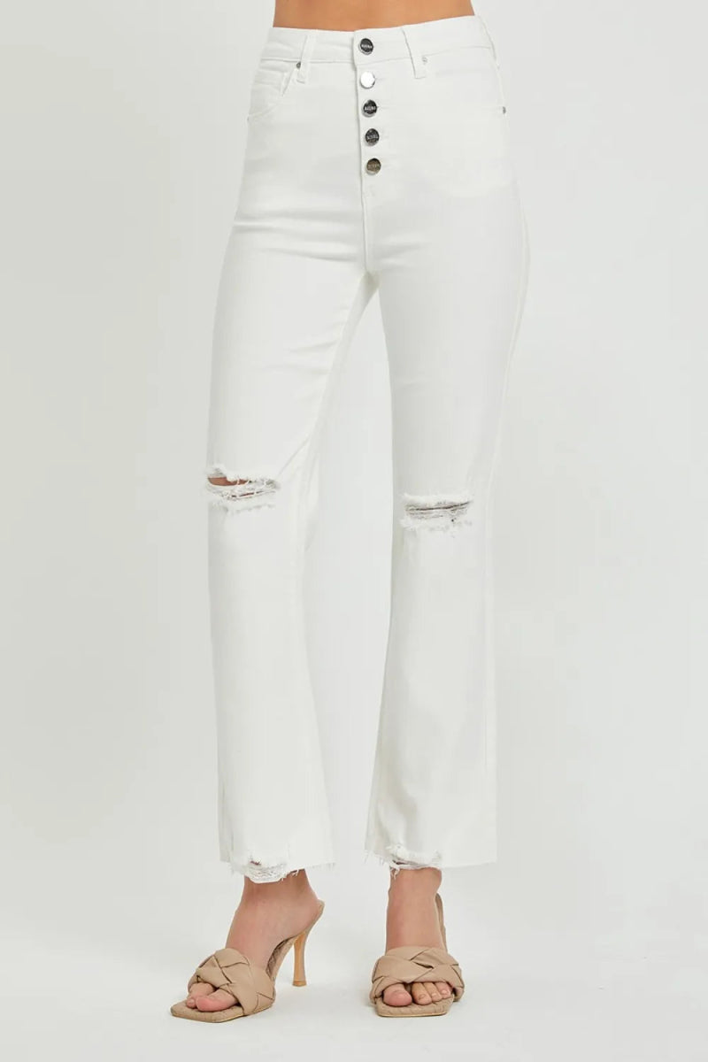 RISEN Full Size High Rise Button Fly Straight Ankle Jeans - Love Salve