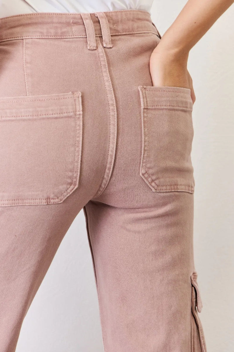 RISEN Full Size High Rise Cargo Wide Leg Jeans for Women - Love Salve