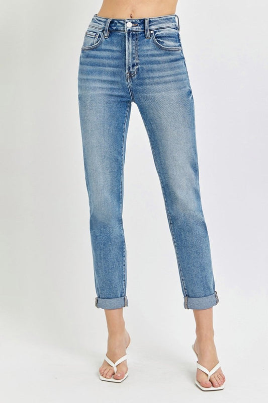 Risen Full Size High Rise Cropped Roll Up Jeans for Women - Love Salve