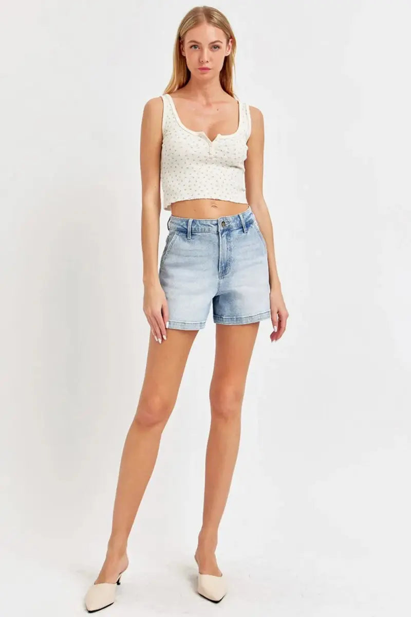 Risen Full Size High Rise Denim Shorts for Women Fashion - Love Salve