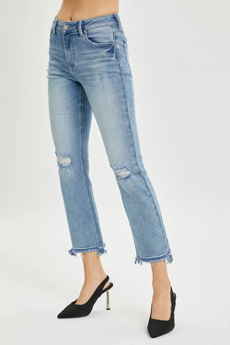 RISEN Full Size High Rise Distressed Cropped Straight Jeans - Love Salve
