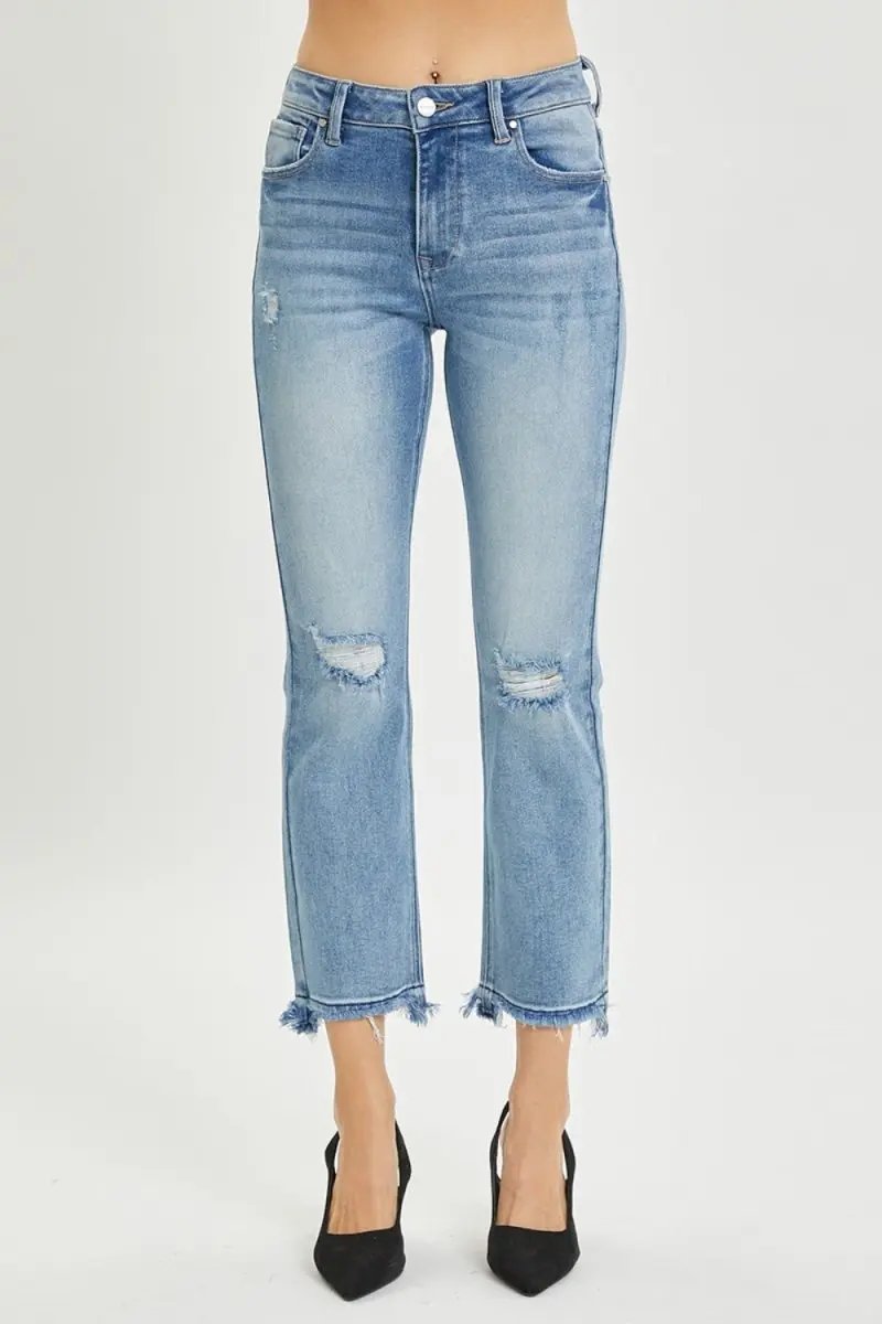RISEN Full Size High Rise Distressed Cropped Straight Jeans - Love Salve