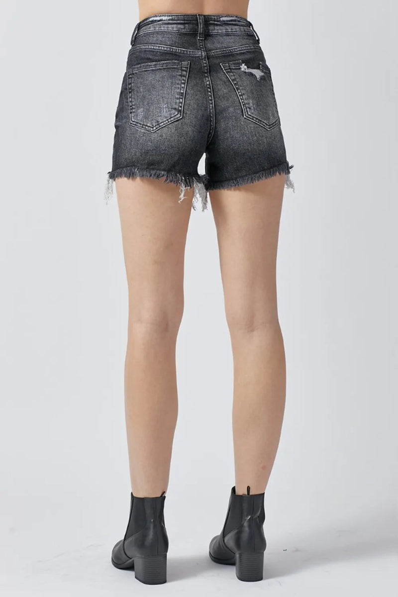 RISEN Full Size High Rise Distressed Denim Shorts Women - Love Salve
