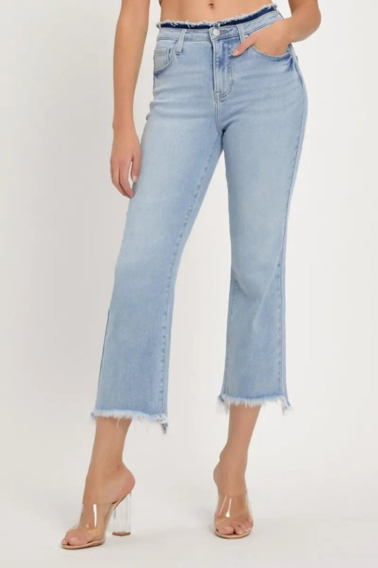RISEN Full Size High Rise Raw Edge Crop Jeans for Women - Love Salve