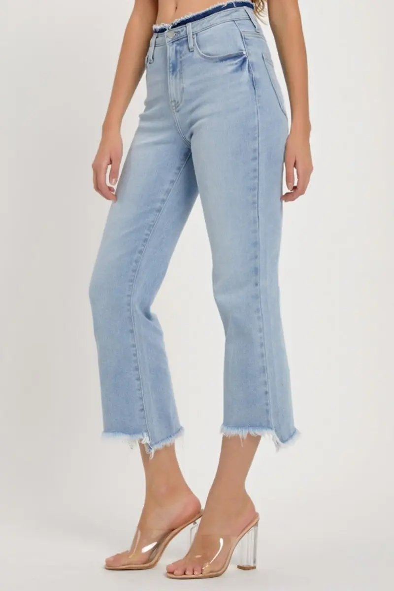 RISEN Full Size High Rise Raw Edge Crop Jeans for Women - Love Salve