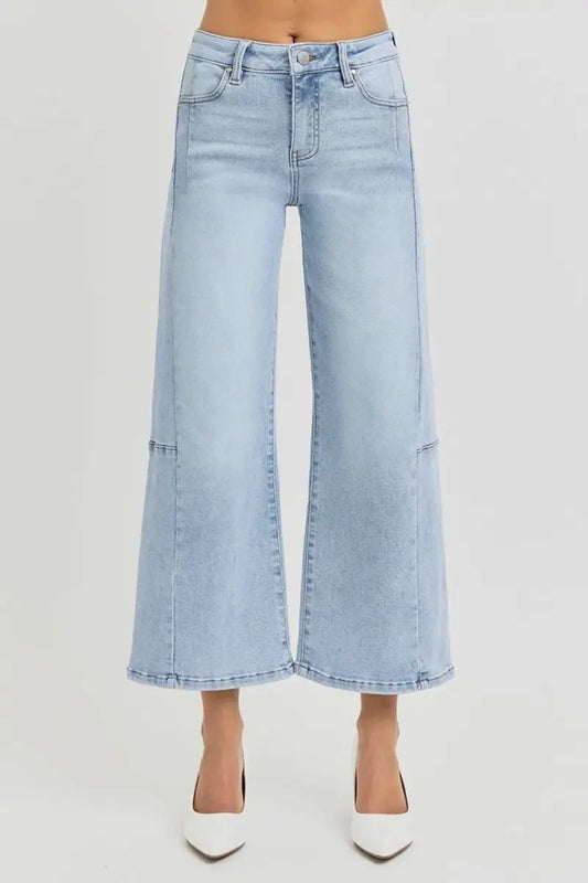 RISEN Full Size High Rise Seamed Wide Leg Crop Jeans - Love Salve