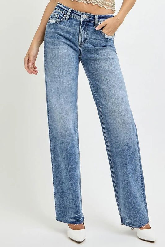 RISEN Full Size High Rise Straight Leg Jeans with Pockets - Love Salve