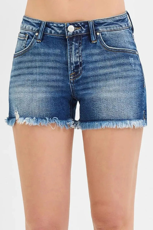 RISEN Full Size Low Rise Frayed Denim Shorts Plus Size - Love Salve