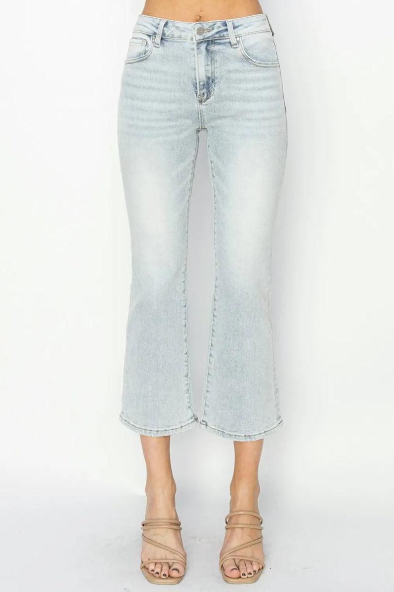 RISEN Full Size Mid Rise Cropped Flare Jeans for Women - Love Salve