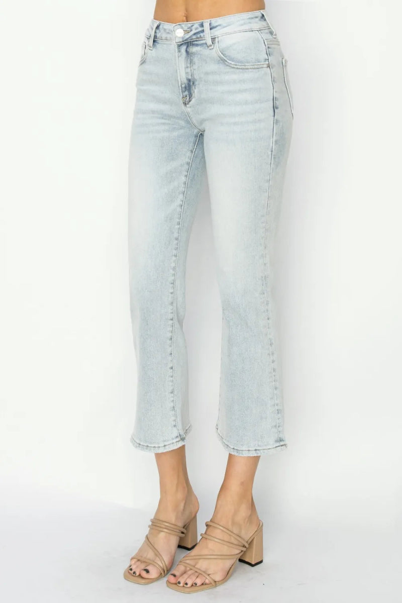 RISEN Full Size Mid Rise Cropped Flare Jeans for Women - Love Salve
