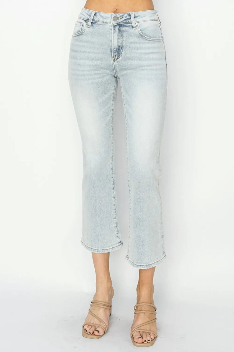 RISEN Full Size Mid Rise Cropped Flare Jeans for Women - Love Salve
