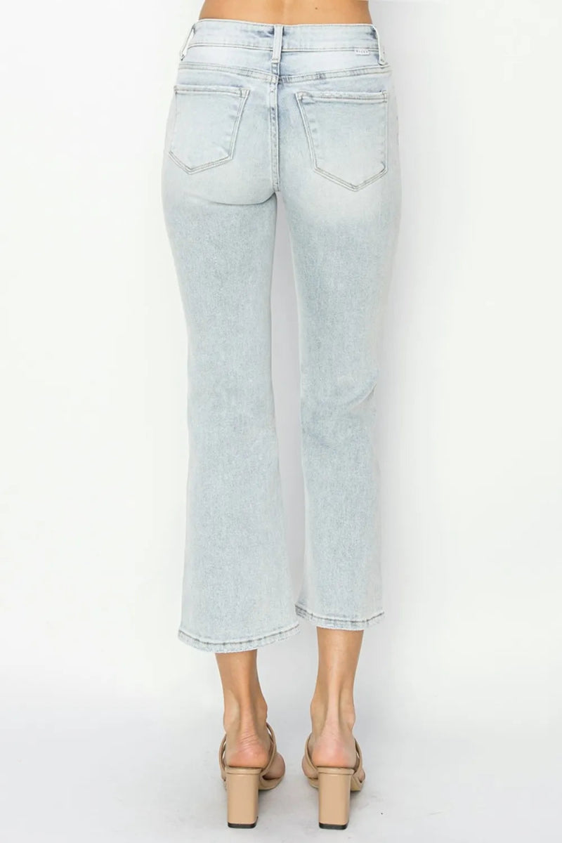 RISEN Full Size Mid Rise Cropped Flare Jeans for Women - Love Salve