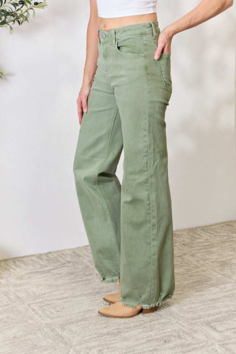RISEN Full Size Raw Hem Wide-Leg Jeans for Women - Love Salve