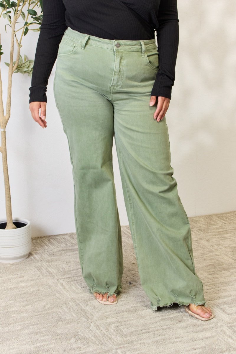 RISEN Full Size Raw Hem Wide-Leg Jeans for Women - Love Salve