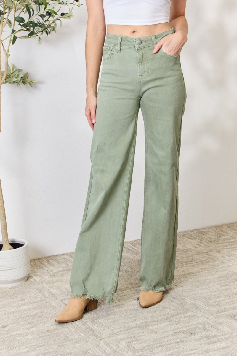 RISEN Full Size Raw Hem Wide-Leg Jeans for Women - Love Salve
