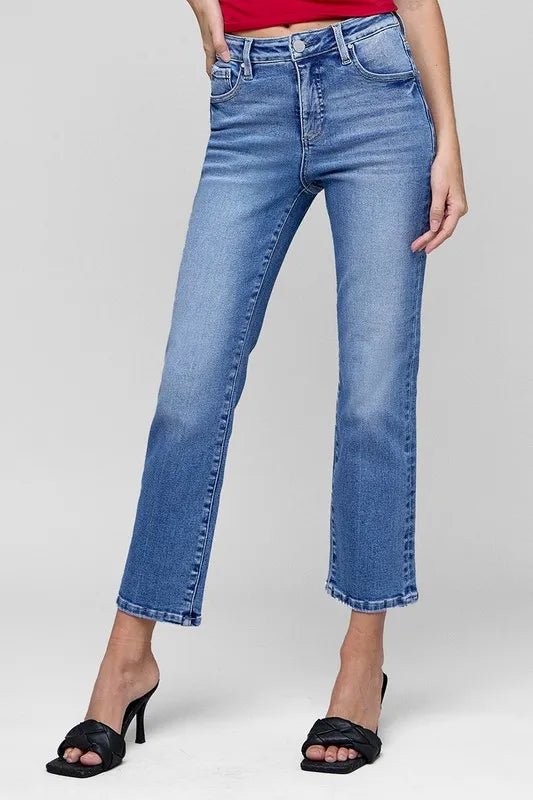 RISEN Full Size Tummy Control High Rise Crop Straight Jeans Plus Size - Love Salve