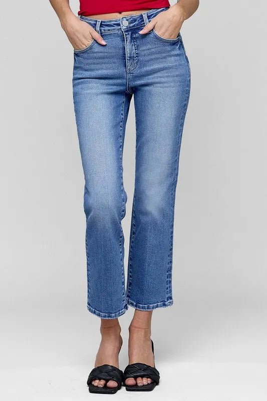 RISEN Full Size Tummy Control High Rise Crop Straight Jeans Plus Size - Love Salve