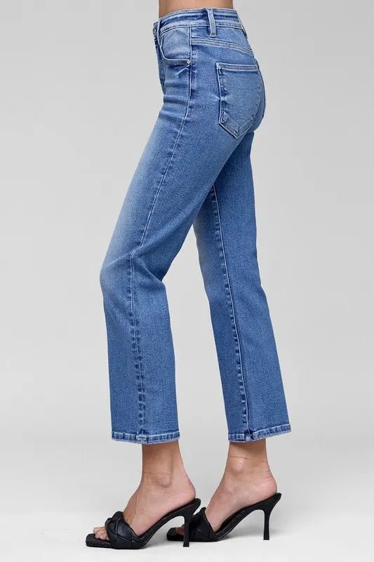 RISEN Full Size Tummy Control High Rise Crop Straight Jeans Plus Size - Love Salve