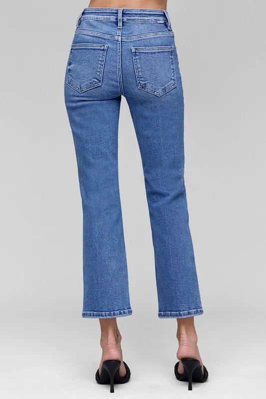 RISEN Full Size Tummy Control High Rise Crop Straight Jeans Plus Size - Love Salve