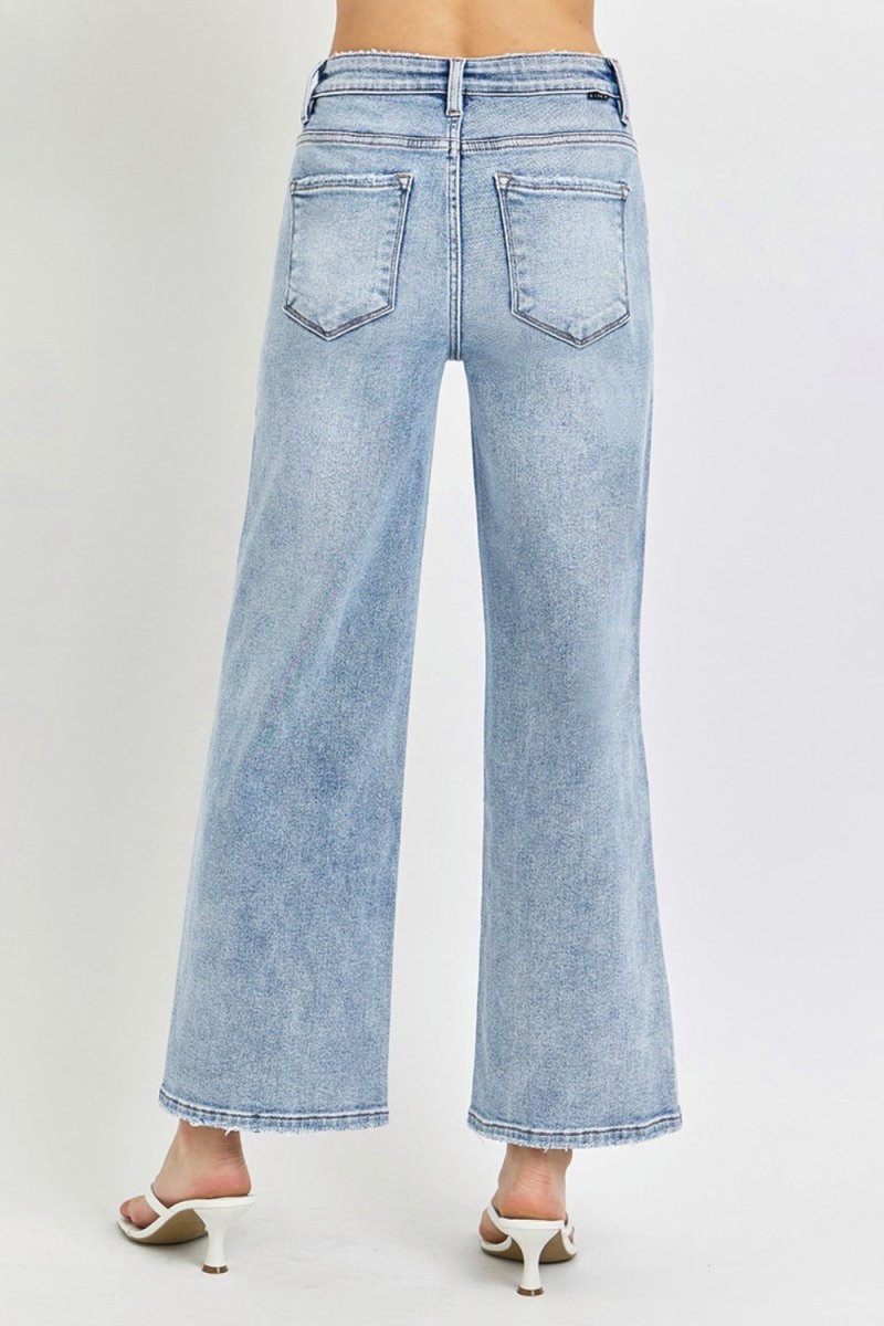 RISEN Full Size Tummy Control High Rise Crop Wide Leg Jeans - Love Salve