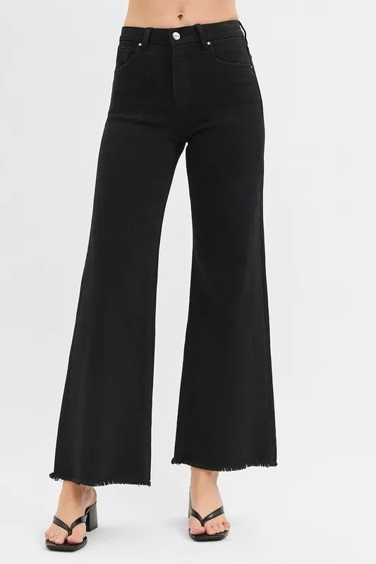 RISEN Full Size Tummy Control High Rise Wide Jeans Plus Size - Love Salve