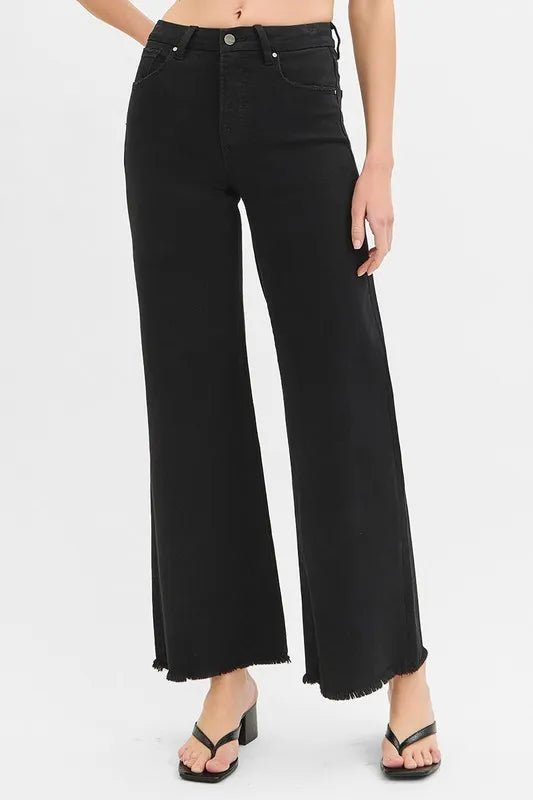 RISEN Full Size Tummy Control High Rise Wide Jeans Plus Size - Love Salve