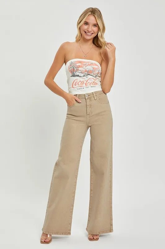 RISEN Full Size Tummy Control High Rise Wide Leg Jeans Plus Size - Love Salve